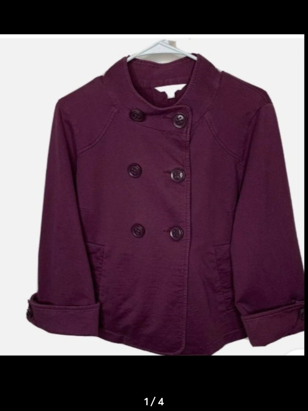 CAbi Plum Double-Breasted Pea Coat CAbi Double-Breasted swing Jacket in Plum/Bro